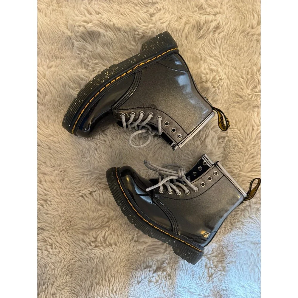 Dr. Martens 1460 8-Eye Patent Boot - Toddler - Black / Silver Gradient